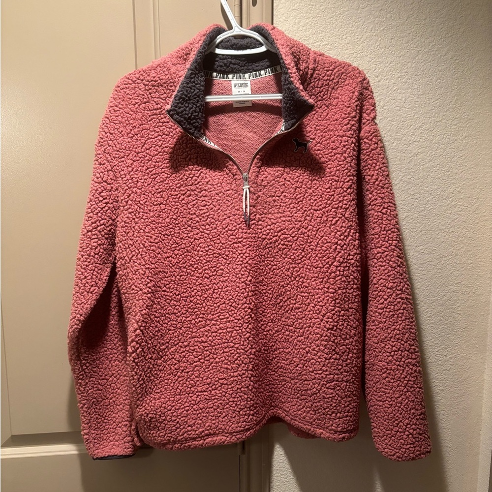 VS Pink Sherpa quarter-zip pullover
